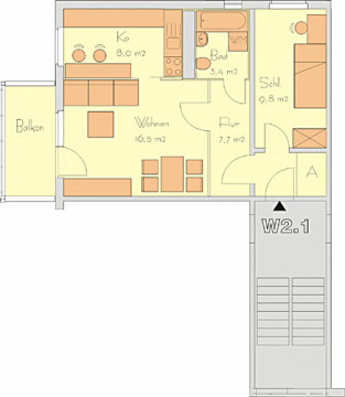 Grundriss - Wohnung, 2 Zimmer (46,9 m²), Rudelsburgstraße 22, Gera