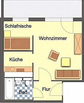 Grundriss - Wohnung, 1 Zimmer (33,56 m²), Platanenstraße 9, Gera