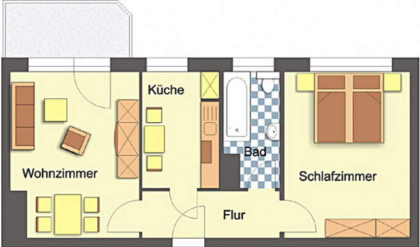 Grundriss - Wohnung, 2 Zimmer (49,74 m²), Prof.-Simmel-Straße 30, Gera