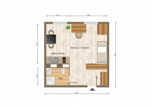 Grundriss - Wohnung, 1 Zimmer (33 m²), Otto-Militzer-Straße 1, Jena