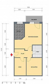 Grundriss - Wohnung, 3 Zimmer (69,44 m²), Eiselstraße 153, Gera