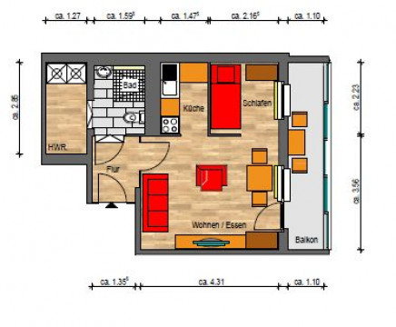 Grundriss - Wohnung, 1 Zimmer (35,33 m²), Zeulsdorfer Straße 25, Gera