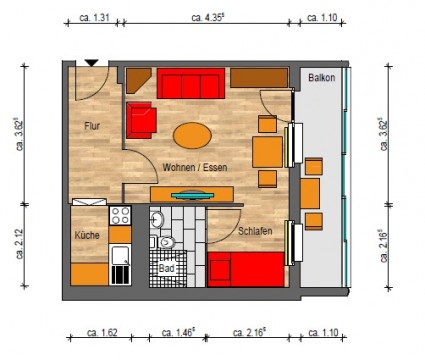 Grundriss - Wohnung, 1 Zimmer (33,95 m²), Zeulsdorfer Straße 25, Gera