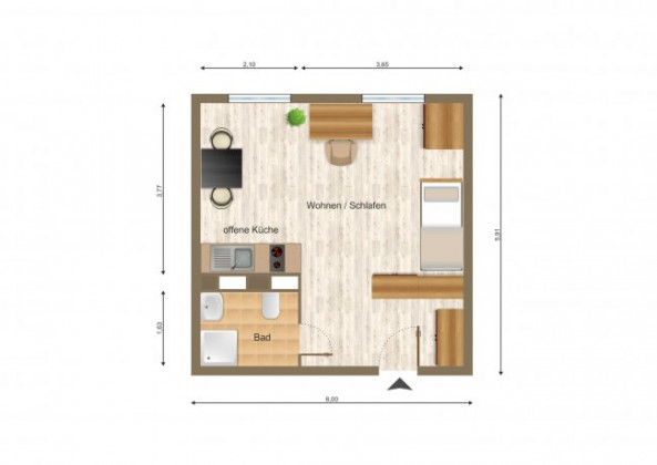 Grundriss Wohnung, 1 Zimmer (33 m²), Otto-Militzer-Straße 1, Jena