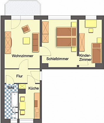 Grundriss Wohnung, 3 Zimmer (59,28 m²), Dr.-Hufeland-Straße 14, Gera