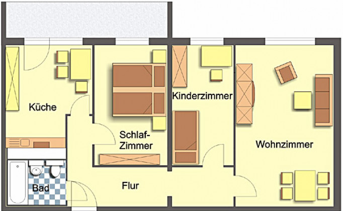 Grundriss Wohnung, 3 Zimmer (69,84 m²), Kastanienstraße 13, Gera