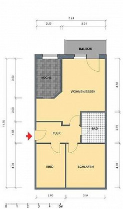 Grundriss Wohnung, 3 Zimmer (69,44 m²), Eiselstraße 153, Gera